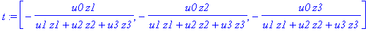 t := vector([-u0/(u1*z1+u2*z2+u3*z3)*z1, -u0/(u1*z1+u2*z2+u3*z3)*z2, -u0/(u1*z1+u2*z2+u3*z3)*z3])