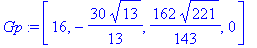 Gp := vector([16, -30/13*13^(1/2), 162/143*221^(1/2), 0])